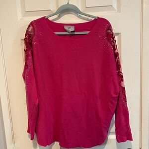 LIV Women's Fuchsia Embellished Scoop Neck Sweater